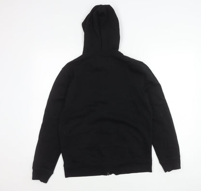 Close-up detail of Red Herring boys’ black medium hooded zip jacket cotton blend