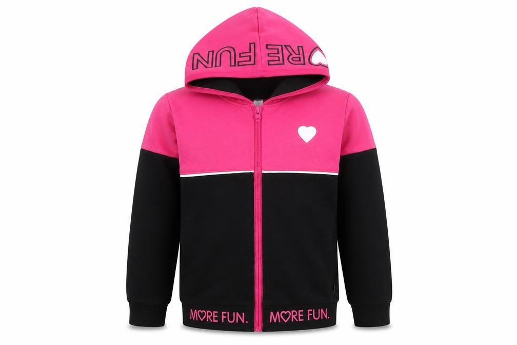 Sedra Girls Pink & Black Hooded Cotton Full Zip Jacket Size 12 Years