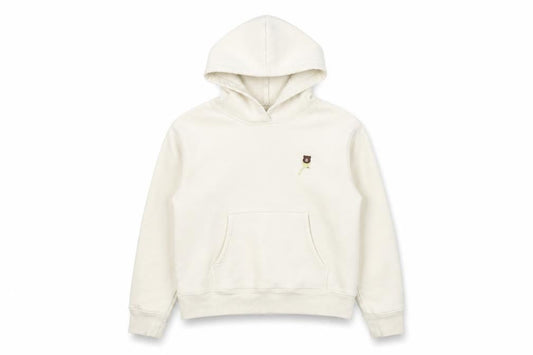 Front view of O.C.E girls’ white bear embroidered hoodie l fleece pullover casual