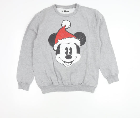 Disney Womens Grey Mickey Mouse Christmas Sweatshirt Size 12 L