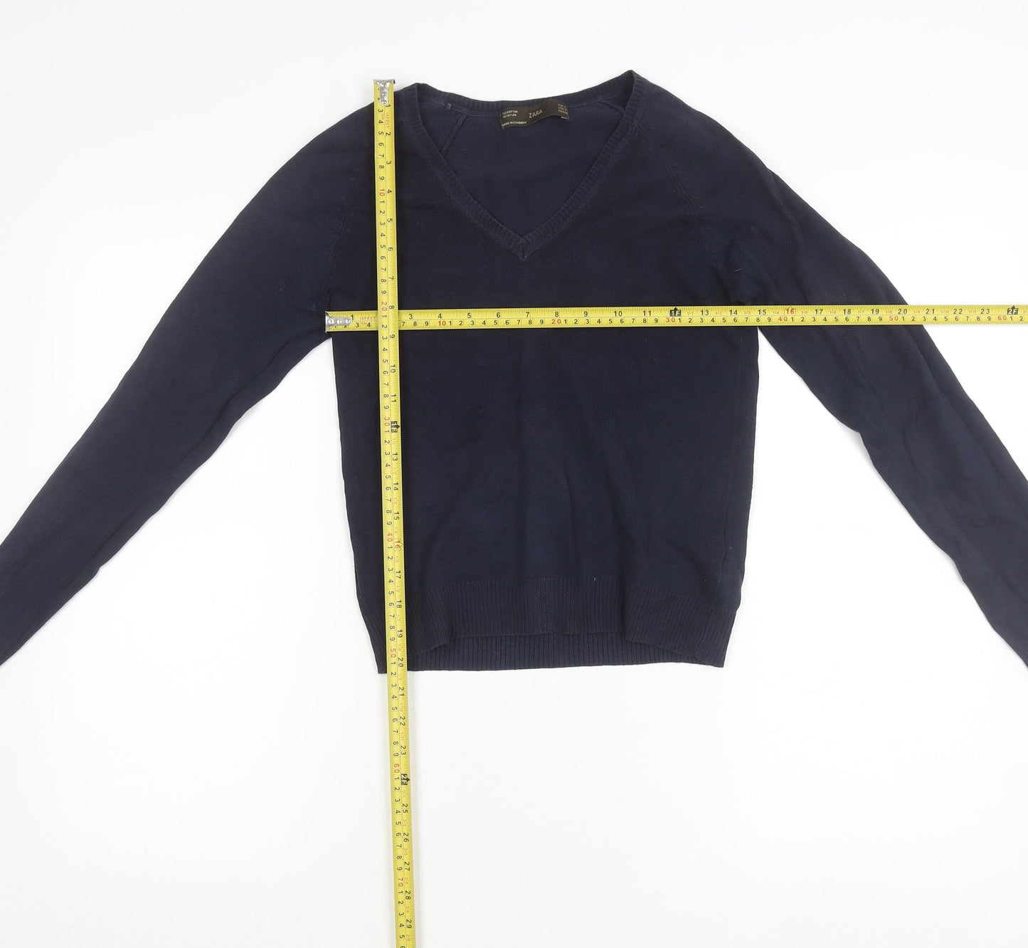 Zara Women’s Blue V-Neck Knit Pullover Jumper Size S