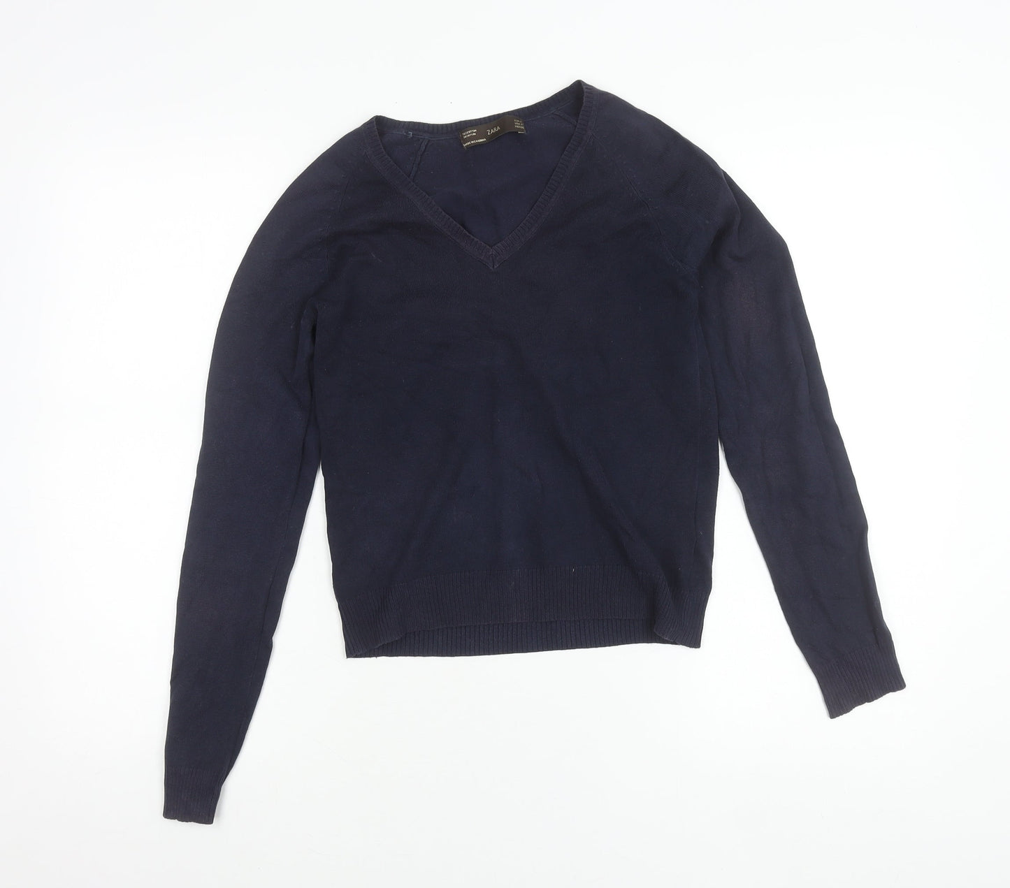 Zara Women’s Blue V-Neck Knit Pullover Jumper Size S