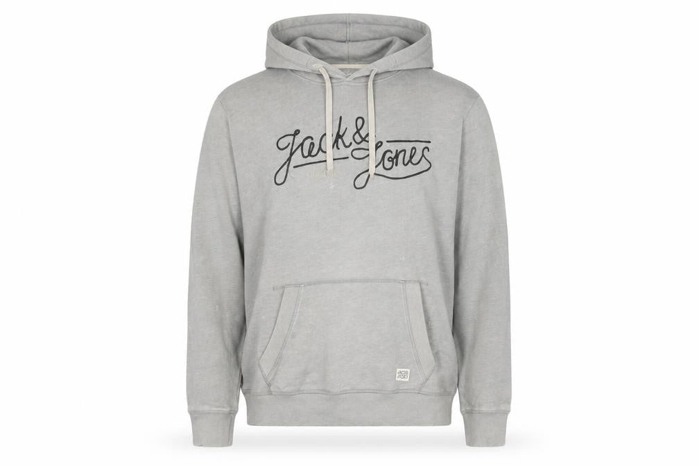 Jack & Jones Mens Grey XL Pullover Hoodie Logo Graphic Sweatshirt