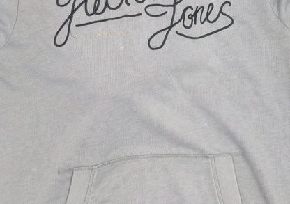 Jack & Jones Mens Grey XL Pullover Hoodie Logo Graphic Sweatshirt