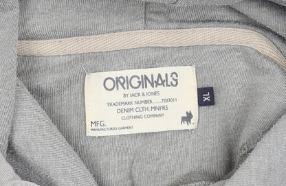 Jack & Jones Mens Grey XL Pullover Hoodie Logo Graphic Sweatshirt