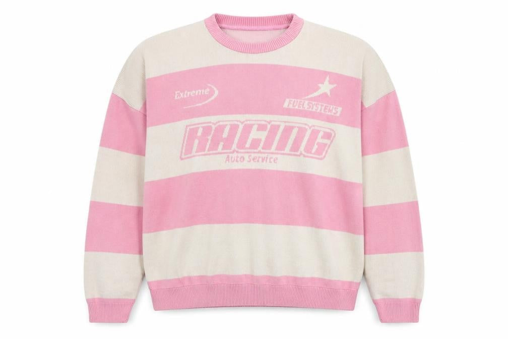 boohooMAN Men’s Pink Beige XL Striped Racing Pullover Jumper