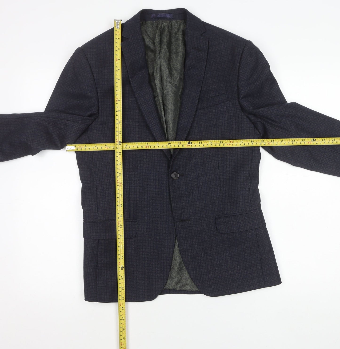 Limehaus Mens Slim Fit Blue Check Blazer Jacket 36S Notch Lapel