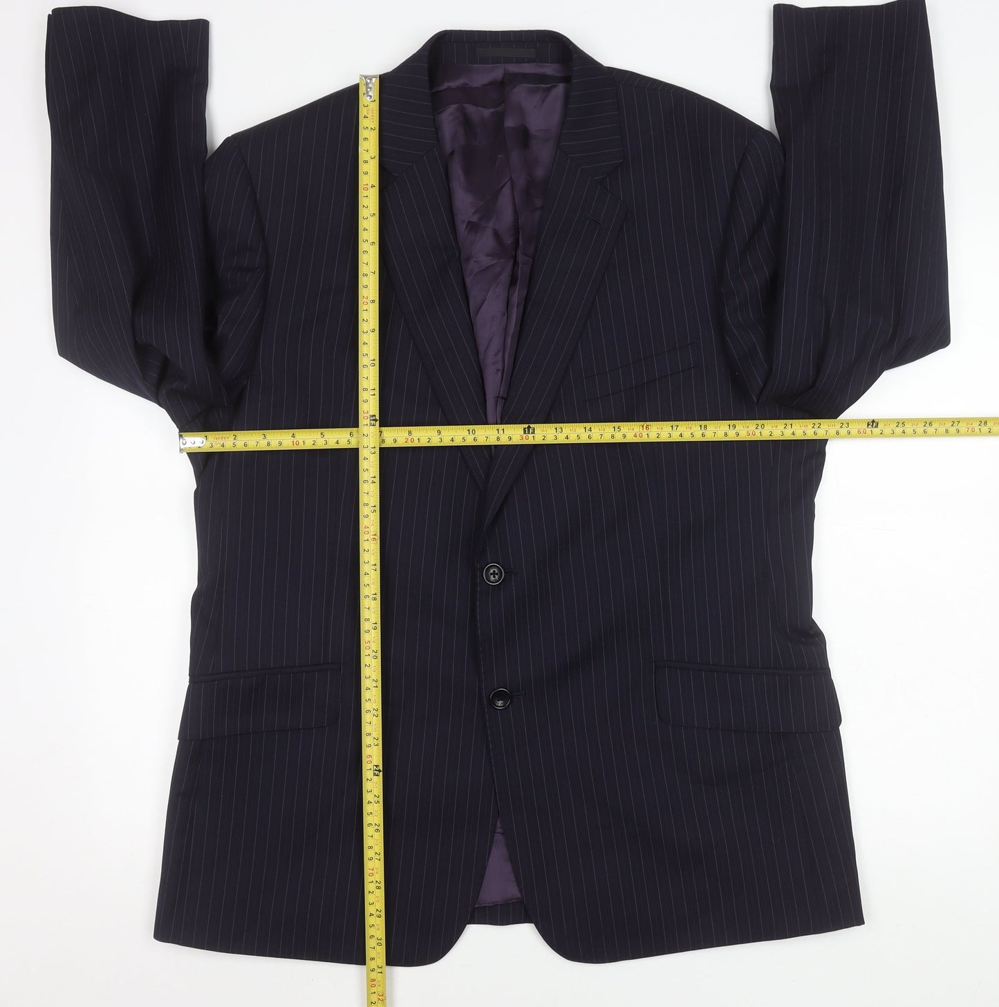 Samuel Slater Men's Dark Purple Wool Pinstripe Blazer Jacket Size 44