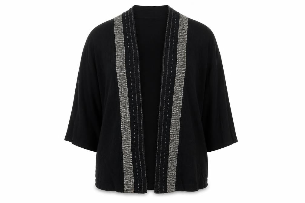 Zara Women Black Cardigan Size 12 Knit Open Front 3/4 Sleeve