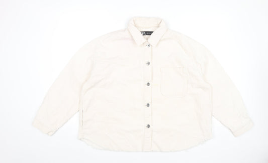 Zara Women Ivory Corduroy Button-Up Shirt Long Sleeve Size L