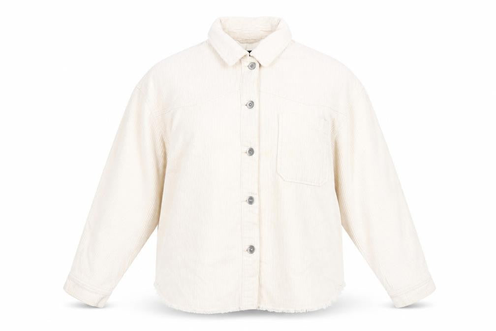 Zara Women Ivory Corduroy Button-Up Shirt Long Sleeve Size L