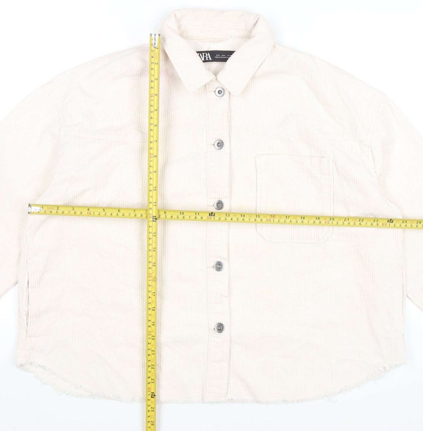 Zara Women Ivory Corduroy Button-Up Shirt Long Sleeve Size L