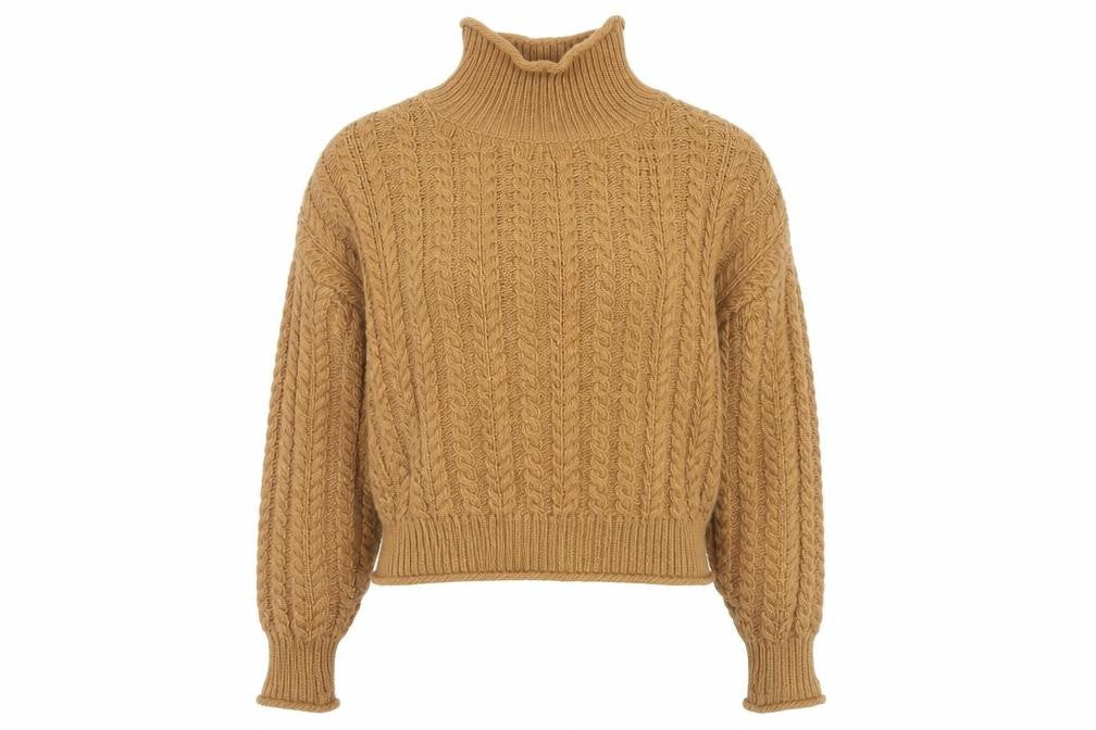 H&M Women’s Brown Cable-Knit Roll Neck Jumper Size L