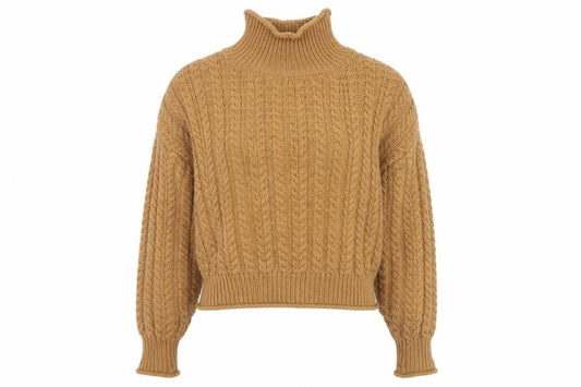 H&M Women’s Brown Cable-Knit Roll Neck Jumper Size L