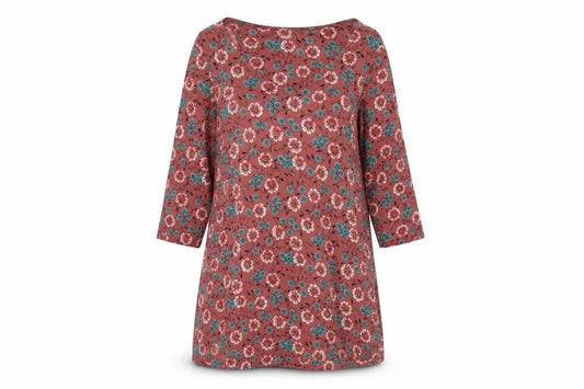FatFace Women Red Floral Shift Dress Size 8 Viscose Casual 3/4 Sleeve