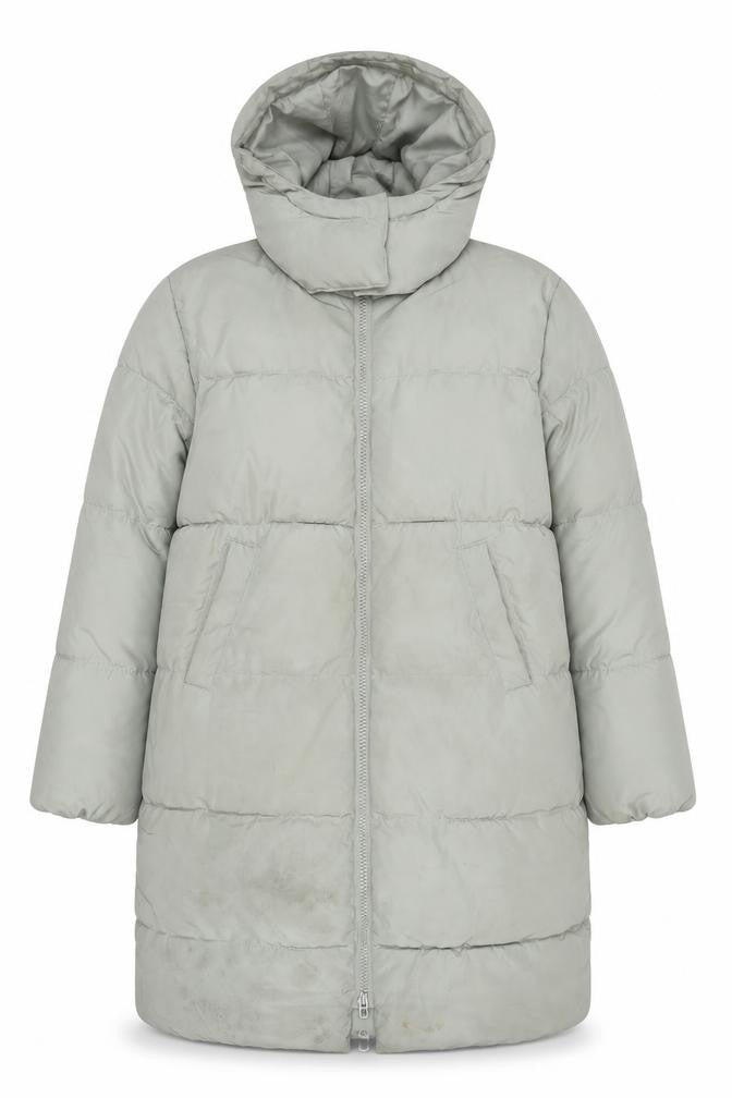H&M Womens Grey Puffer Coat Size 8 Long Hooded Winter Jacket