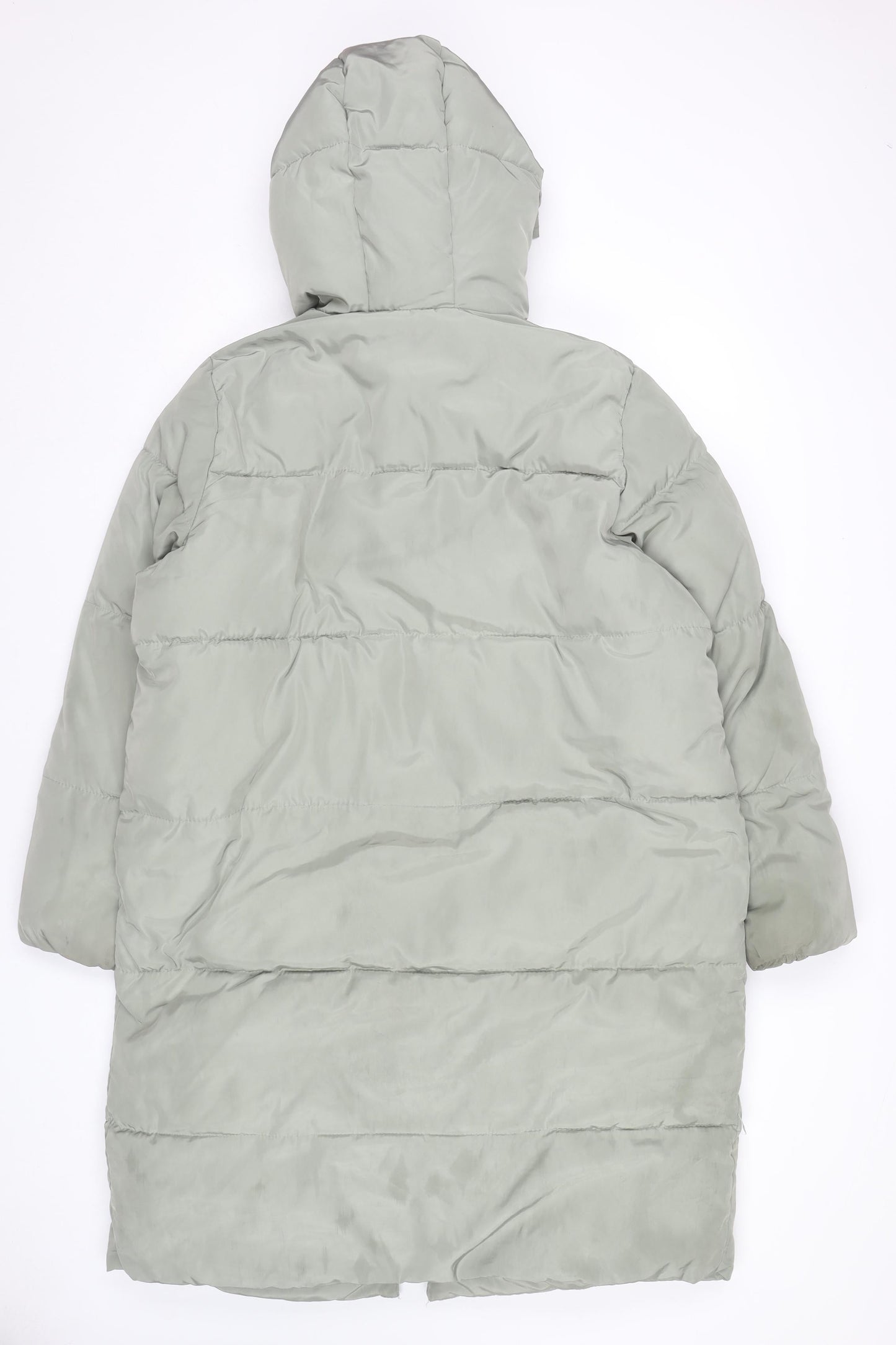 H&M Womens Grey Puffer Coat Size 8 Long Hooded Winter Jacket