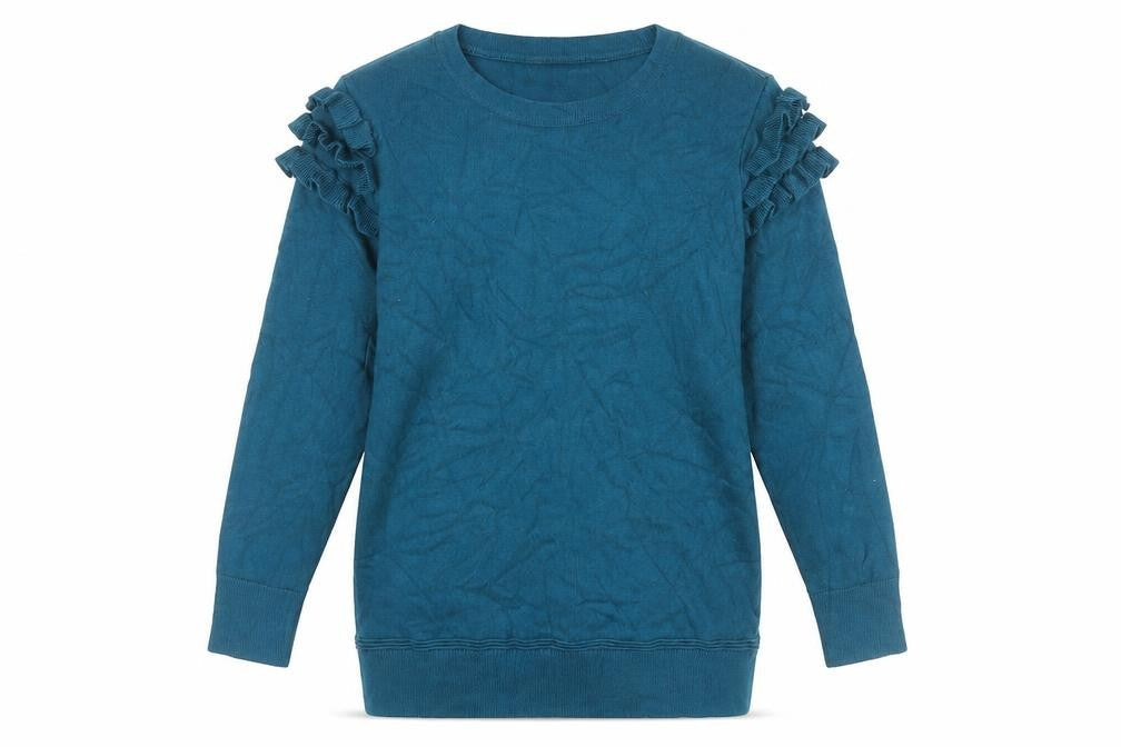 Principles Womens Blue Jumper Size 10 Crew Neck Long Sleeve Ruffle Knit