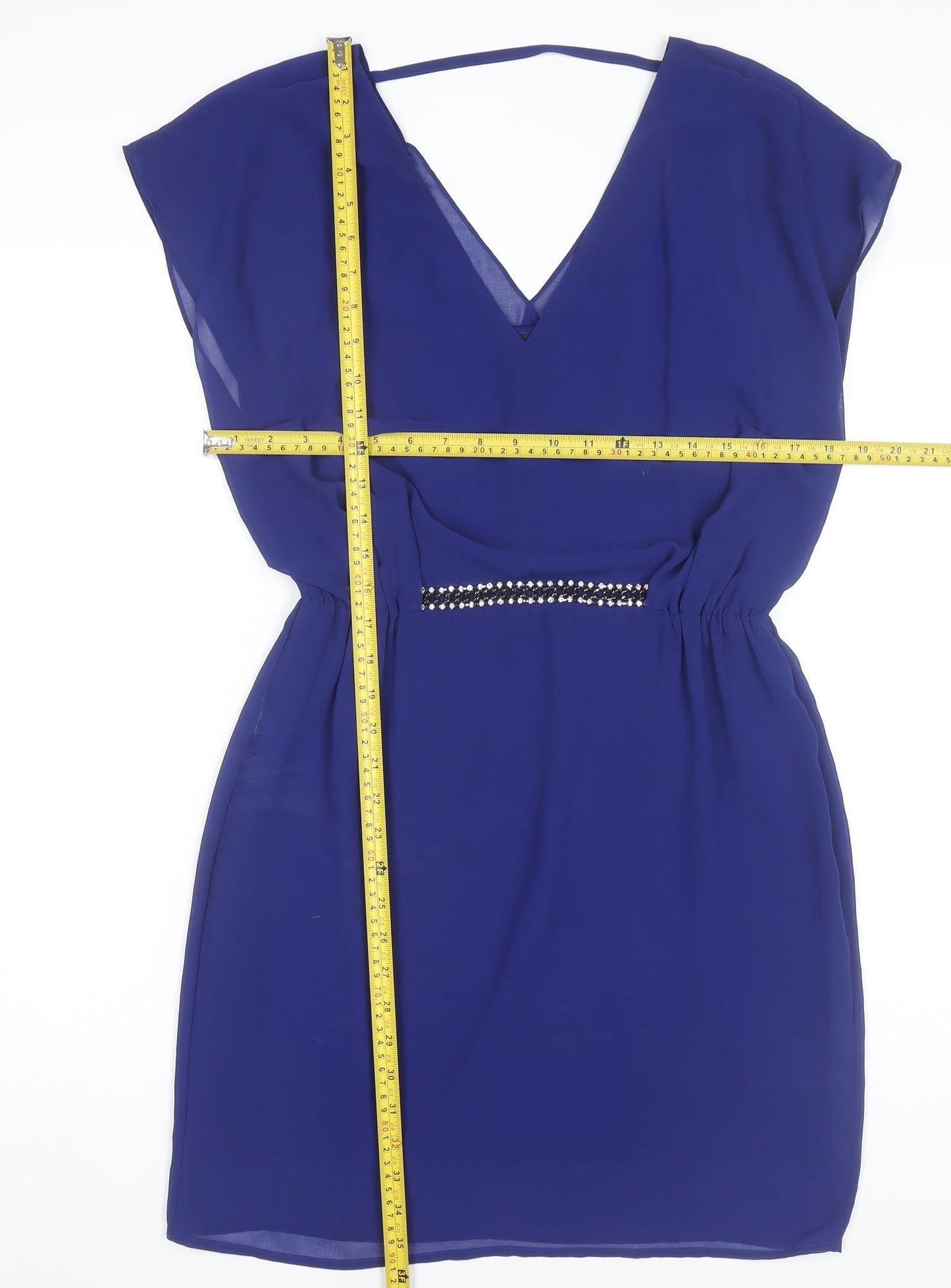 Warehouse Women Blue Size 12 Sheath Sleeveless Beaded Party Dress