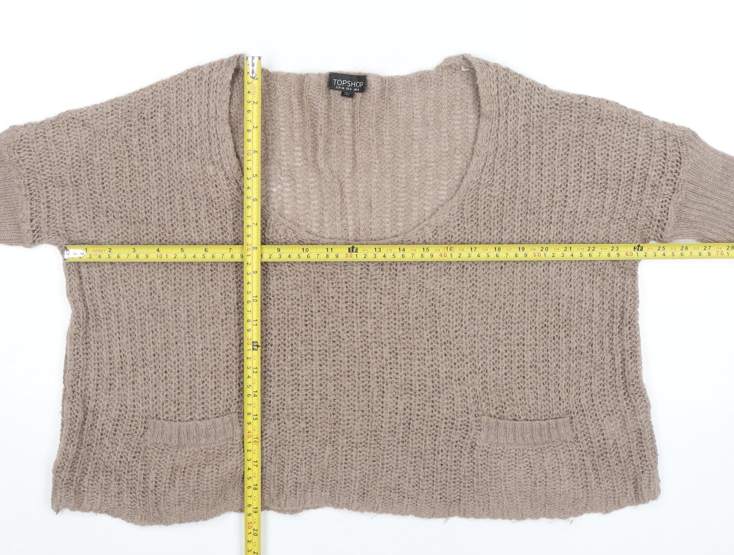 Topshop Women’s Beige Mohair Blend Open Knit Jumper Size 8