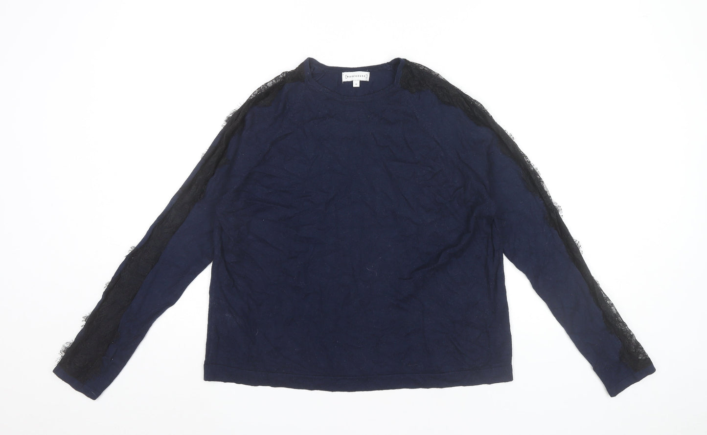 Warehouse Womens Blue Lace Accent Pullover Jumper UK 14