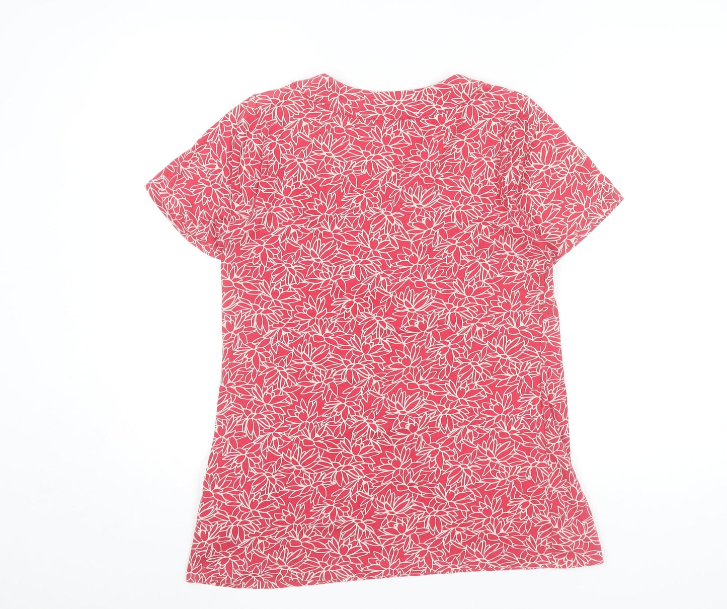 Dash Womens Red Floral Cotton T-Shirt UK 10 Short Sleeve
