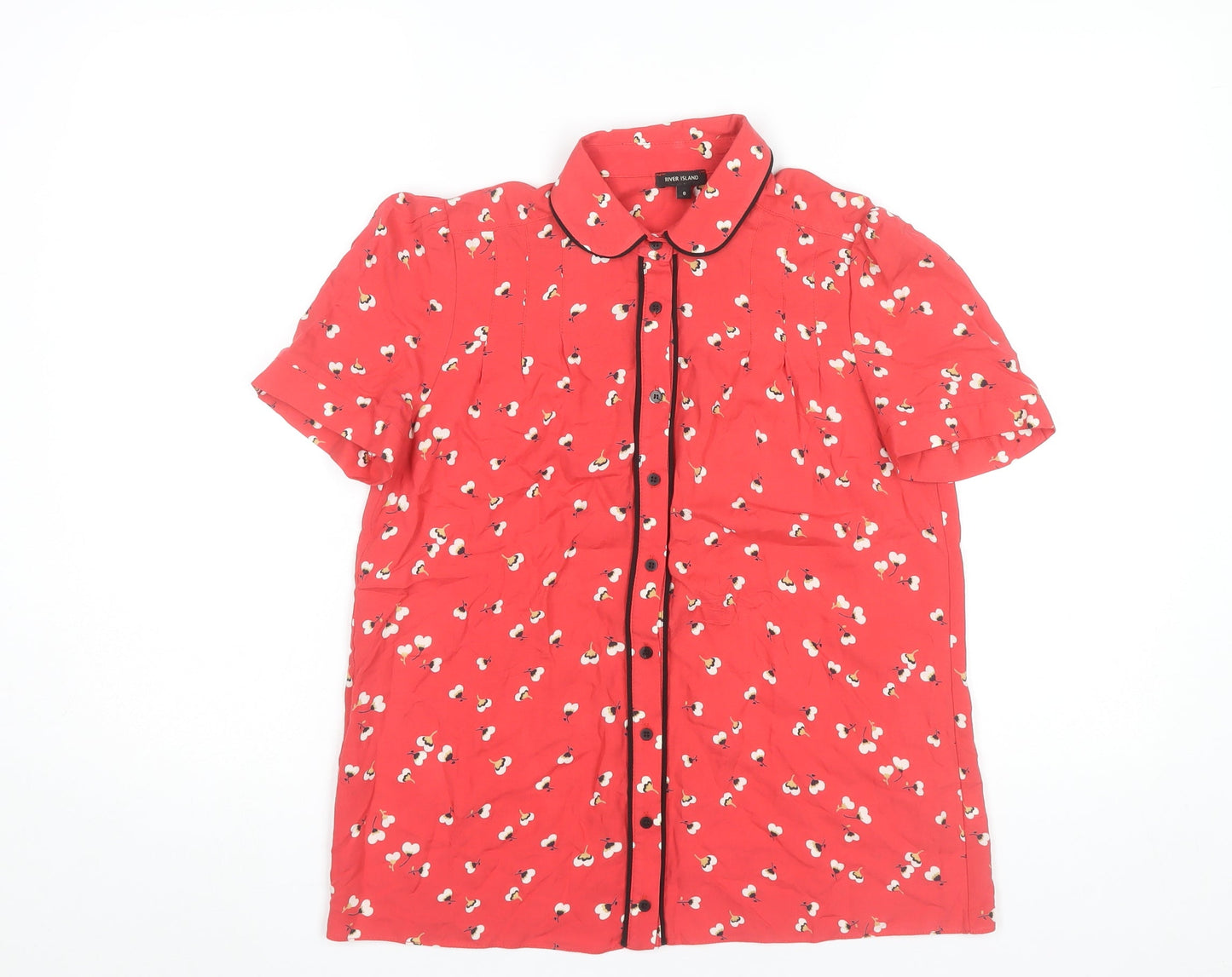 River Island Women's Red Floral Button-Up Shirt Top Size 8