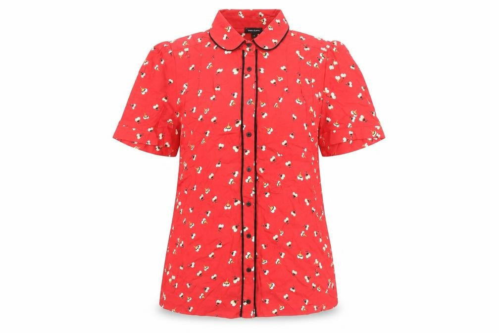 River Island Women's Red Floral Button-Up Shirt Top Size 8