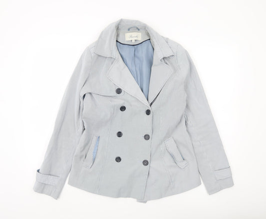 Peacocks Women Blue Striped Pea Coat Jacket Size 10