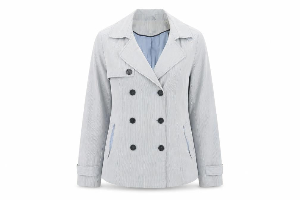 Peacocks Women Blue Striped Pea Coat Jacket Size 10