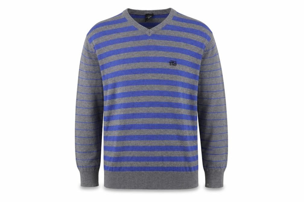 Meaty's Mens Grey Blue Striped V-Neck Pullover Jumper Size M
