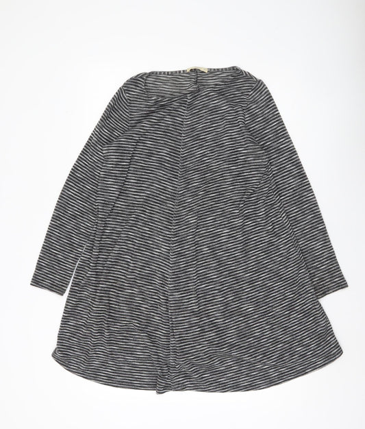 Mango Women Grey Striped Tunic Top Size 12 Long Sleeve Knit
