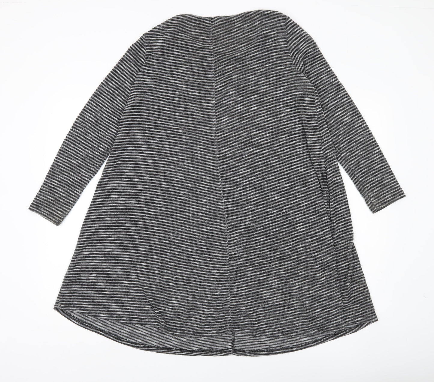 Mango Women Grey Striped Tunic Top Size 12 Long Sleeve Knit