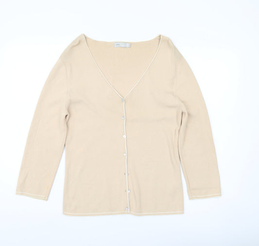 Debbie Morgan Womens Beige V-Neck Cardigan L 3/4 Sleeve Knit