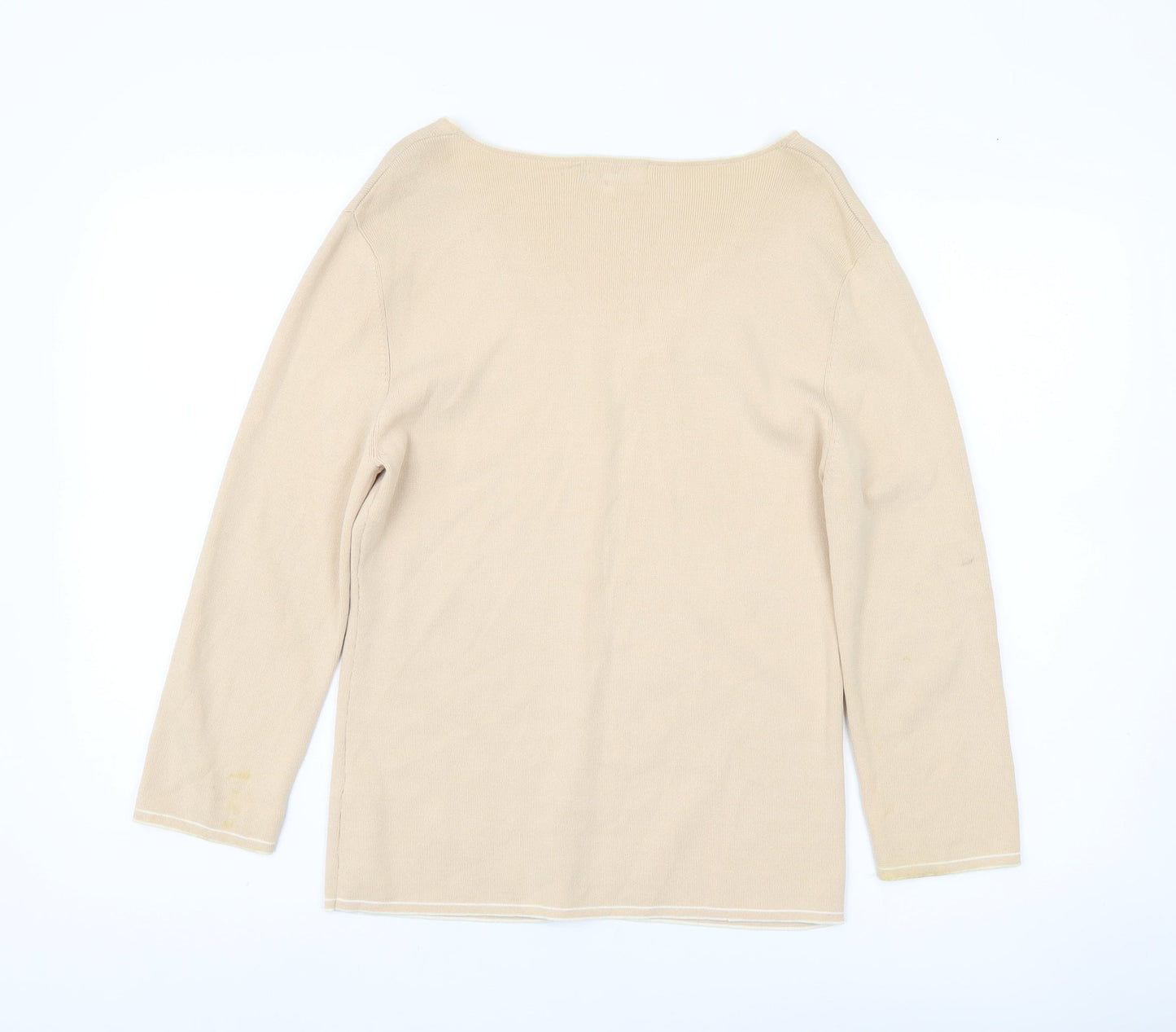 Debbie Morgan Womens Beige V-Neck Cardigan L 3/4 Sleeve Knit