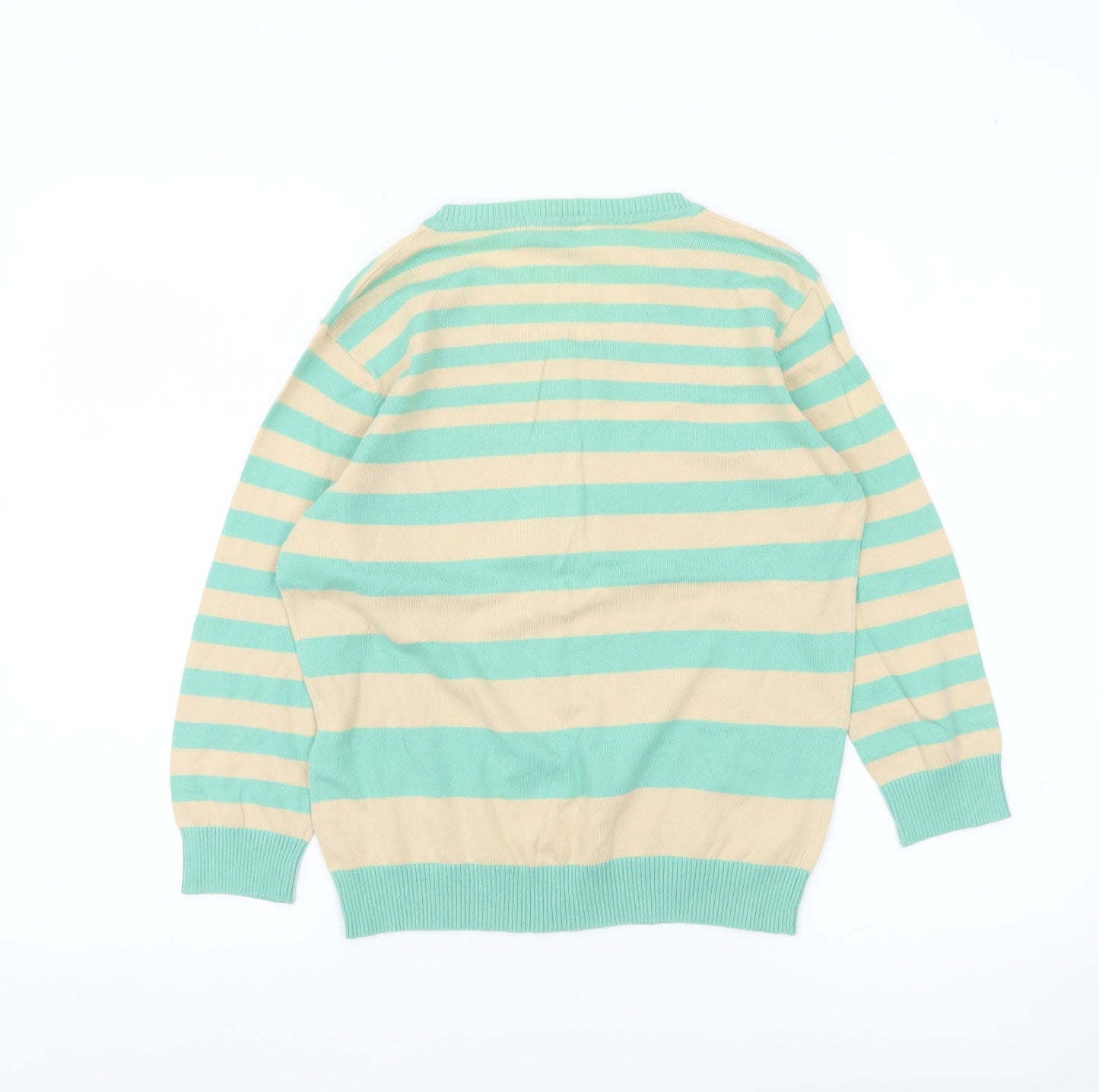 Marks & Spencer Womens Green Beige Striped Henley Jumper UK 14