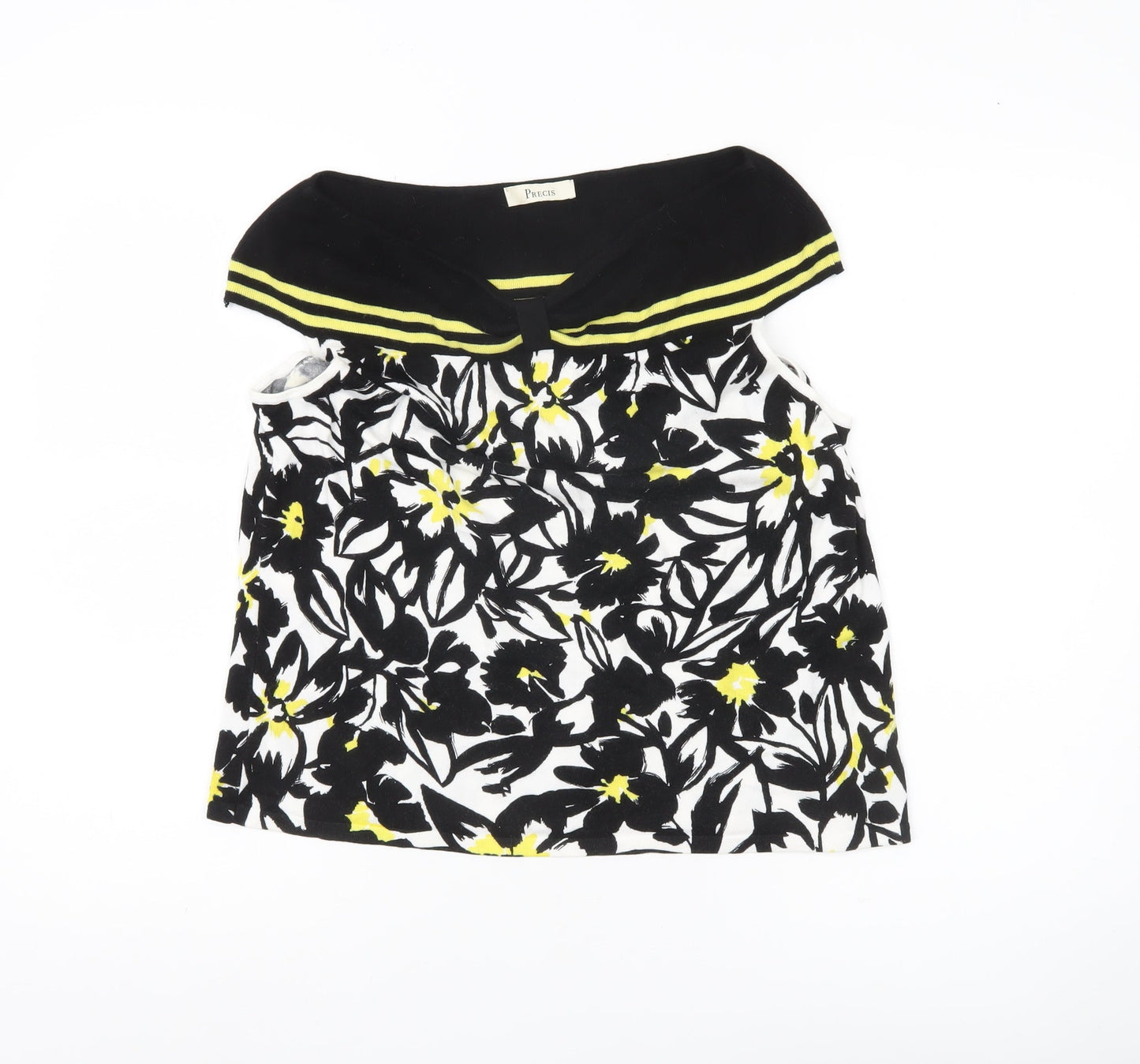 Precis Womens Black White Yellow Floral Sleeveless Tunic Blouse L