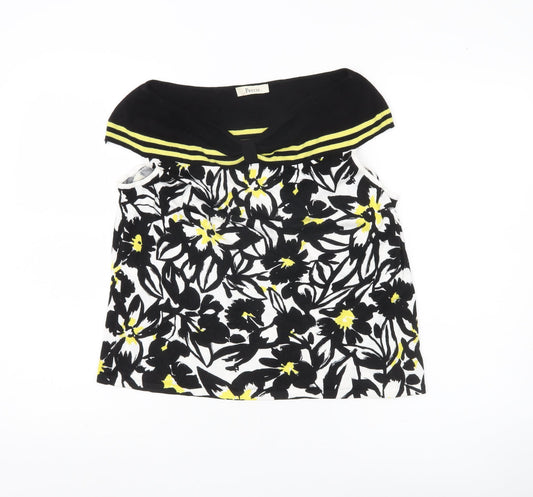 Precis Womens Black White Yellow Floral Sleeveless Tunic Blouse L