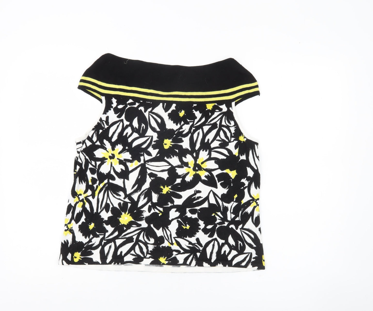 Precis Womens Black White Yellow Floral Sleeveless Tunic Blouse L