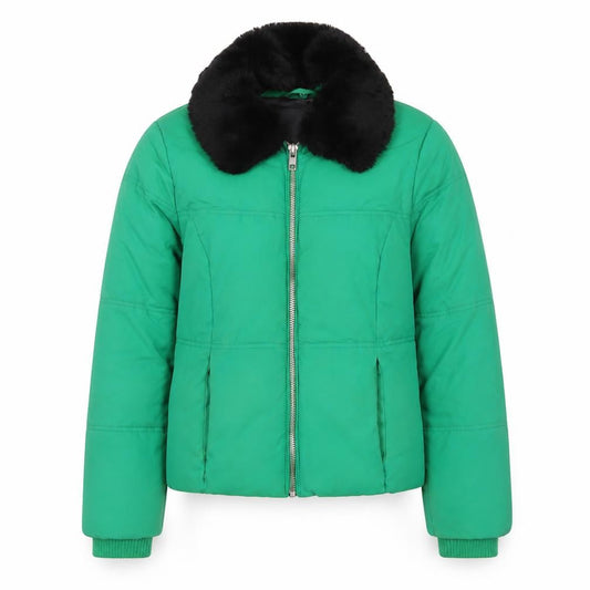 Topshop Women’s Green Size 8 Puffer Jacket with Faux Fur Collar