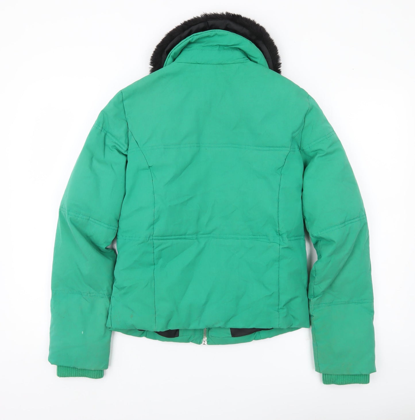 Topshop Women’s Green Size 8 Puffer Jacket with Faux Fur Collar