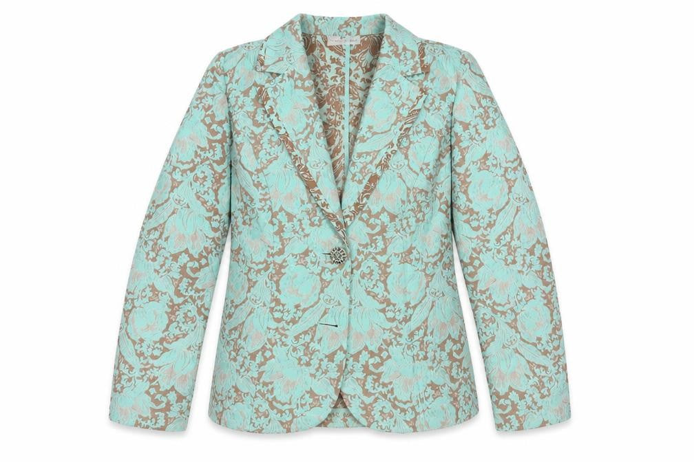 Frank Walder Women’s Green Floral Jacquard Blazer Size 16
