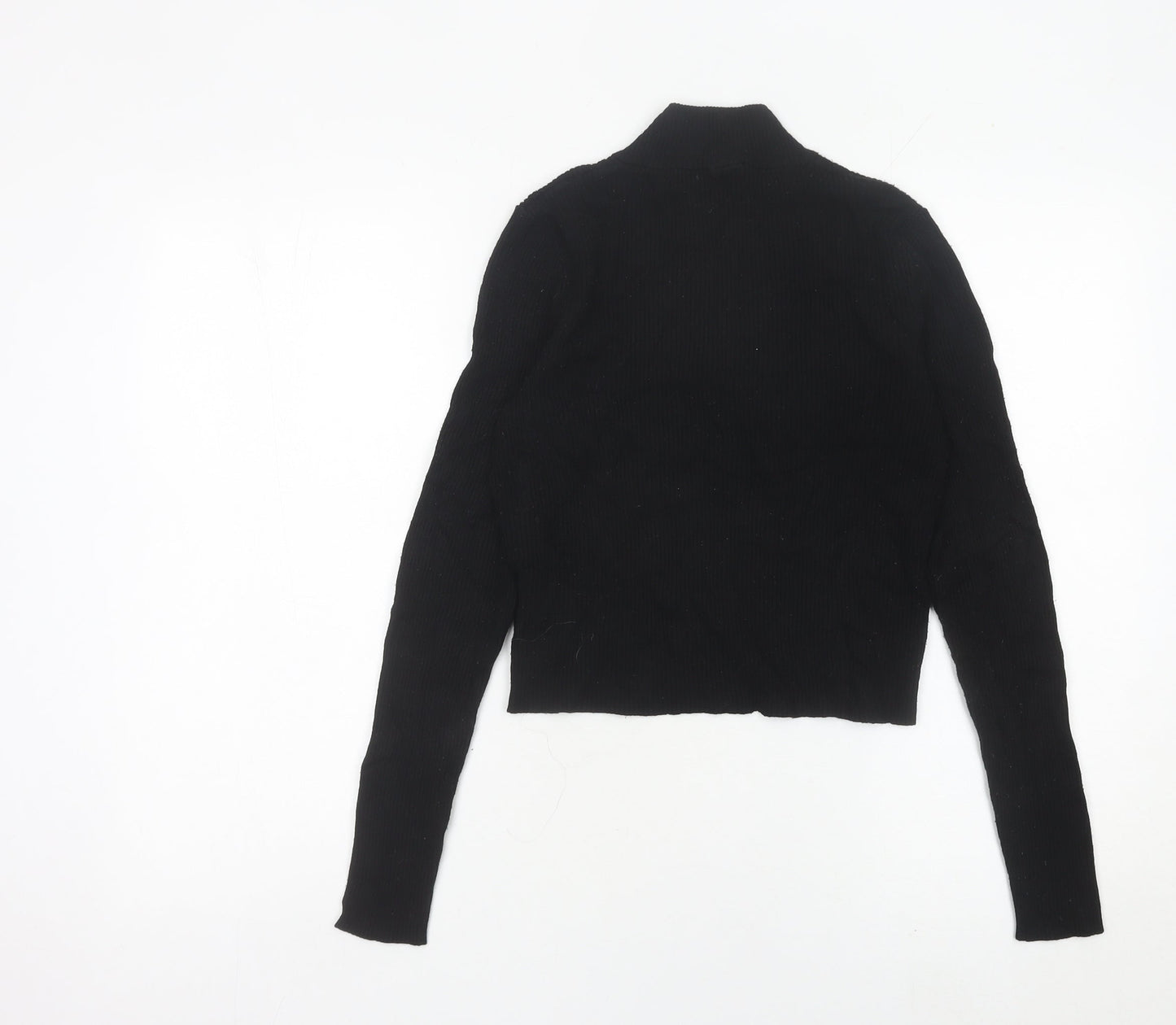 H&M Divided Women’s Black Slim Fit Cropped Knit Zip Mock Neck Top M