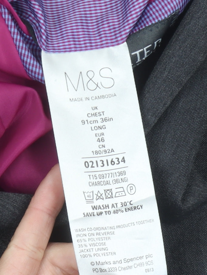 Marks and Spencer Men’s Grey 36R Long Blazer Jacket Single Breasted