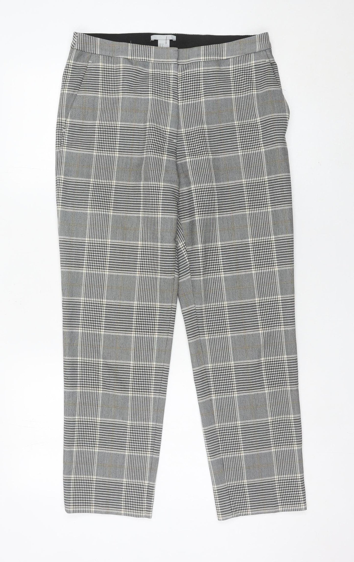 H&M Womens Grey Check Slim Chino Trousers Size 8 Workwear