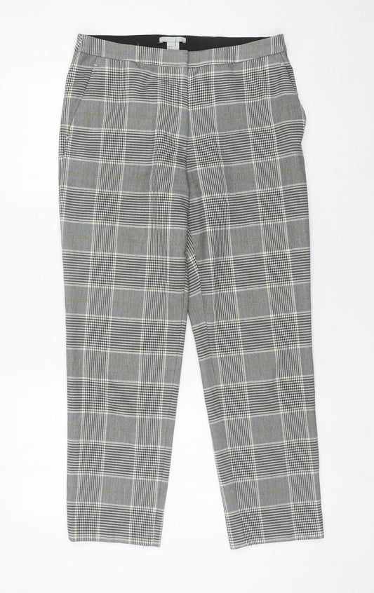 H&M Womens Grey Check Slim Chino Trousers Size 8 Workwear