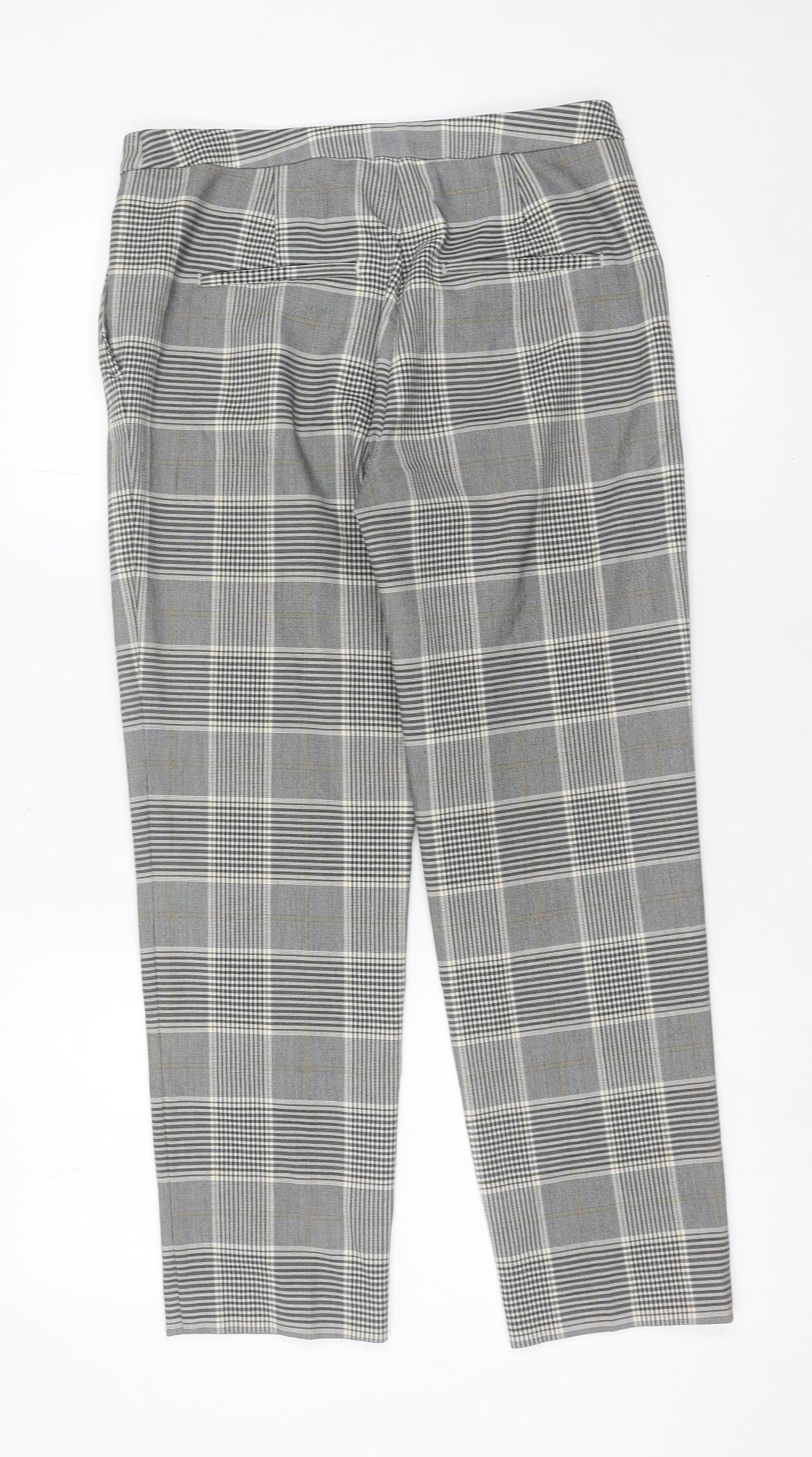 H&M Womens Grey Check Slim Chino Trousers Size 8 Workwear