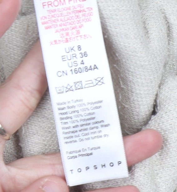 Topshop Women’s Beige Fleece Hoodie UK 8 Pullover Long Sleeve