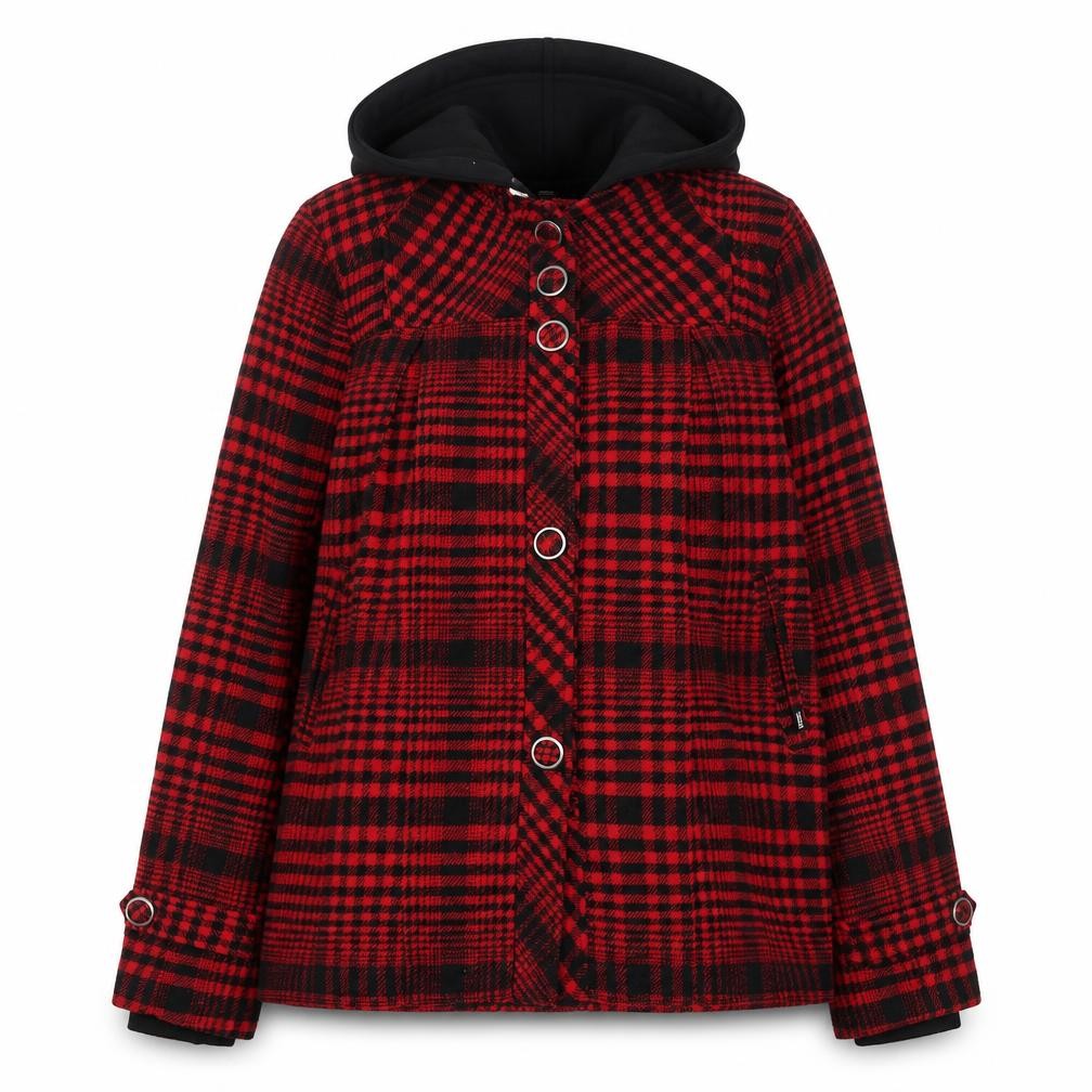 Vans Womens Red Check Hooded Jacket Size M Acrylic Wool