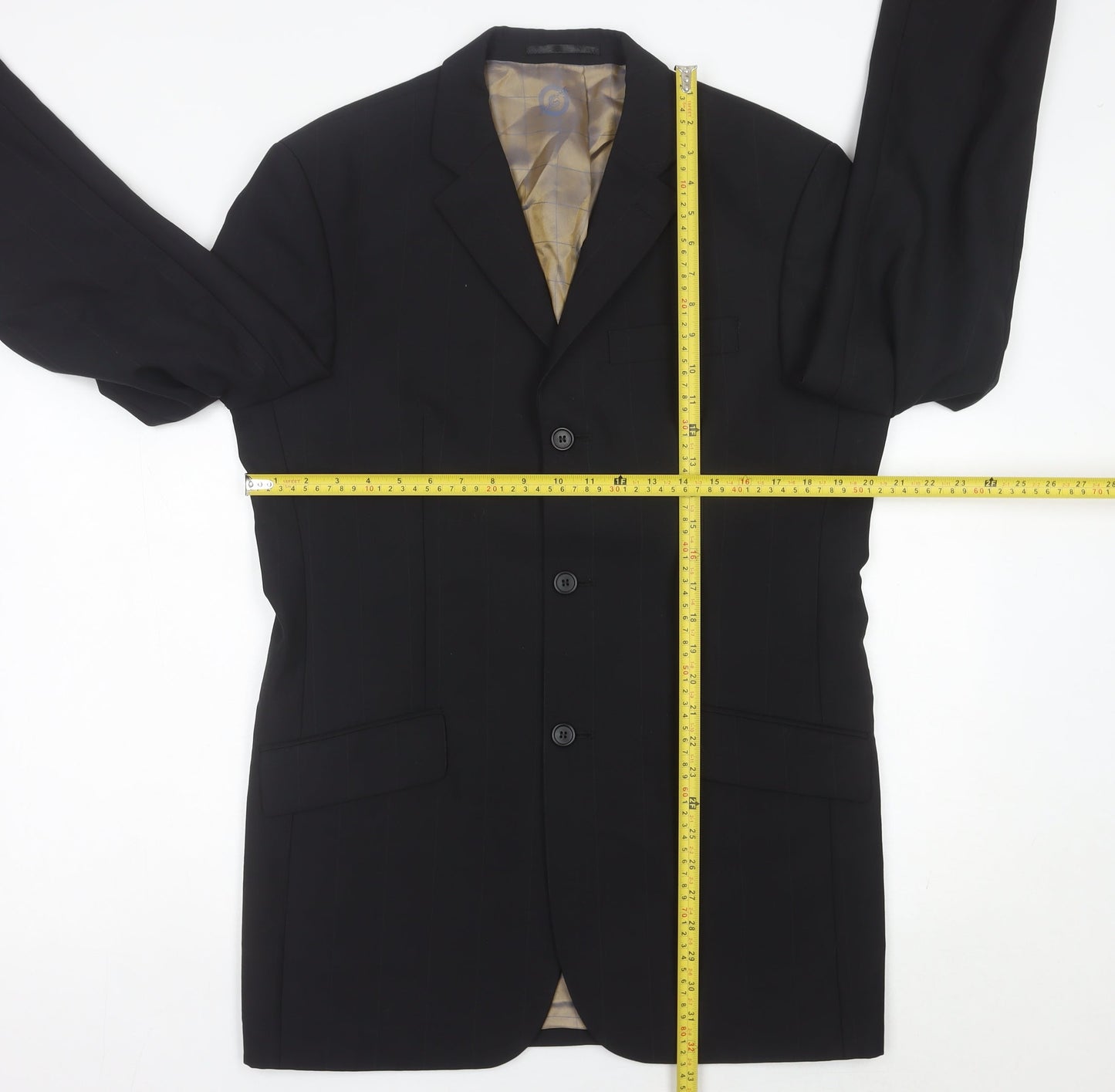 Ben Sherman Men’s Black 38R Long Fit Wool Suit Jacket Classic